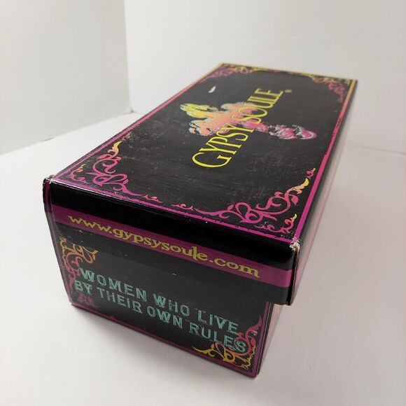 New Gypsy Soule Flip Flop Sandals Swarovski Crystals Sz 10 Brown Blue Aztec Box - Picture 15 of 16